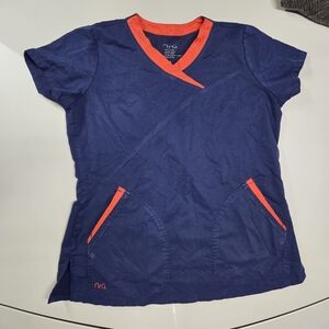 Barco Uniforms Navy Blue Scrub Top with Coral Trim
